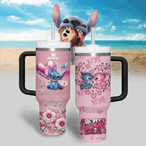 Stitch Cartoon Custom Stanley Quencher 40oz Stainless Steel Tumbler With Handle - Threewoofs
