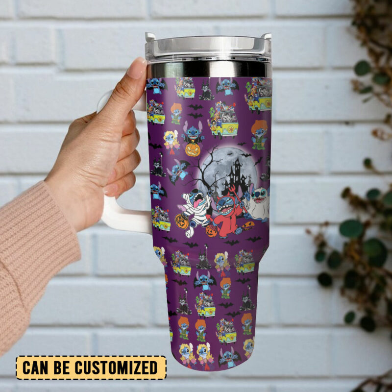 Stitch Cartoon Custom Stanley Quencher 40oz Stainless Steel Tumbler With Handle - Threewoofs - Image 3