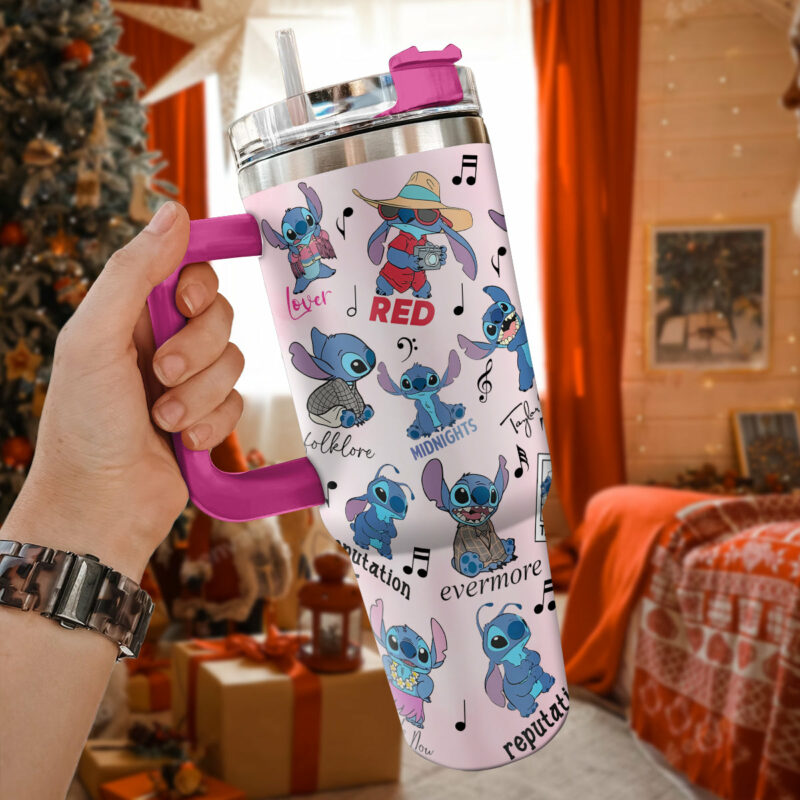 Stitch Cartoon Custom Stanley Quencher 40oz Stainless Steel Tumbler With Handle - Threewoofs - Image 3