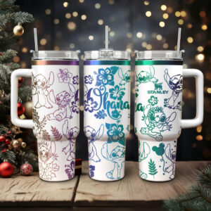 Stitch Cartoon Custom Stanley Quencher 40oz Stainless Steel Tumbler With Handle - Threewoofs
