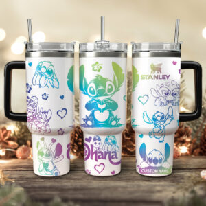 Stitch Cartoon Custom Stanley Quencher 40oz Stainless Steel Tumbler With Handle - Threewoofs