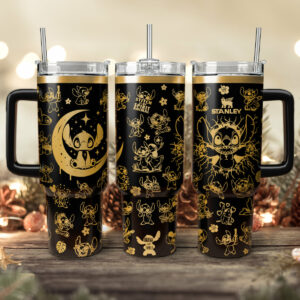 Stitch Cartoon Custom Stanley Quencher 40oz Stainless Steel Tumbler With Handle - Threewoofs