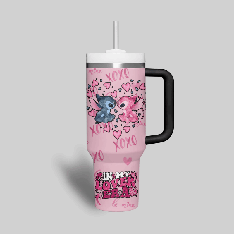 Stitch Cartoon Custom Stanley Quencher 40oz Stainless Steel Tumbler With Handle - Threewoofs - Image 3