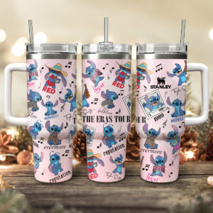 Stitch Cartoon Custom Stanley Quencher 40oz Stainless Steel Tumbler With Handle - Threewoofs