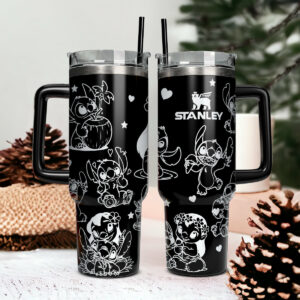 Stitch Cartoon Custom Stanley Quencher 40oz Stainless Steel Tumbler With Handle - Threewoofs