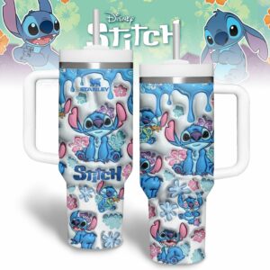 Stitch Cartoon Custom Stanley Quencher 40oz Stainless Steel Tumbler With Handle - Threewoofs