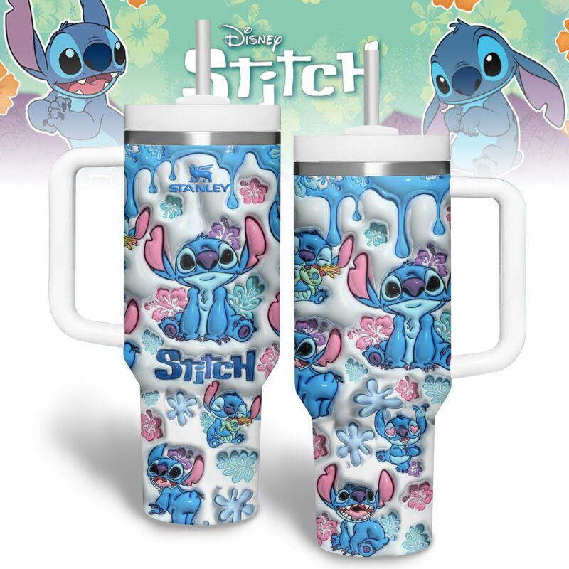 Stitch Cartoon Custom Stanley Quencher 40oz Stainless Steel Tumbler With Handle - Threewoofs