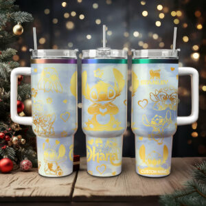 Stitch Cartoon Custom Stanley Quencher 40oz Stainless Steel Tumbler With Handle - Threewoofs