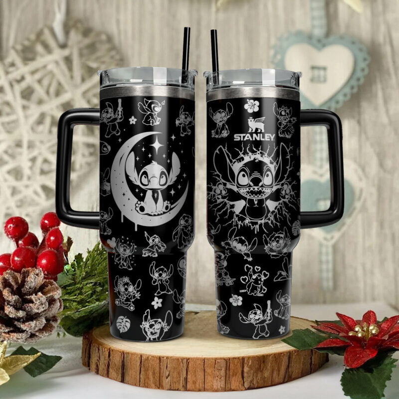 Stitch Cartoon Custom Stanley Quencher 40oz Stainless Steel Tumbler With Handle - Threewoofs - Image 2