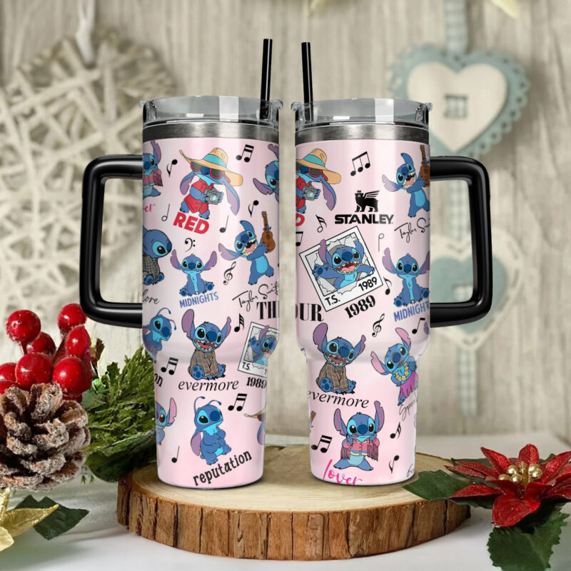 Stitch Cartoon Custom Stanley Quencher 40oz Stainless Steel Tumbler With Handle - Threewoofs - Image 2