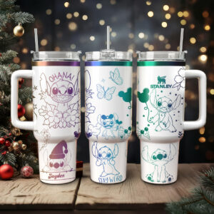 Stitch Cartoon Custom Stanley Quencher 40oz Stainless Steel Tumbler With Handle - Threewoofs