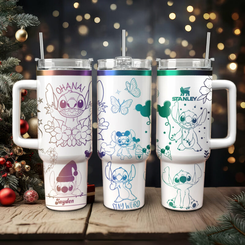 Stitch Cartoon Custom Stanley Quencher 40oz Stainless Steel Tumbler With Handle - Threewoofs