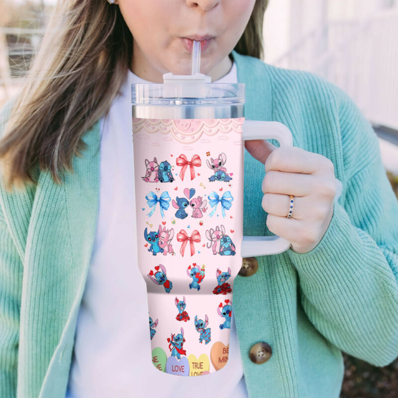 Stitch Cartoon Custom Stanley Quencher 40oz Stainless Steel Tumbler With Handle - Threewoofs - Image 4