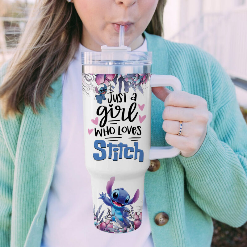 Stitch Cartoon Custom Stanley Quencher 40oz Stainless Steel Tumbler With Handle - Threewoofs - Image 5