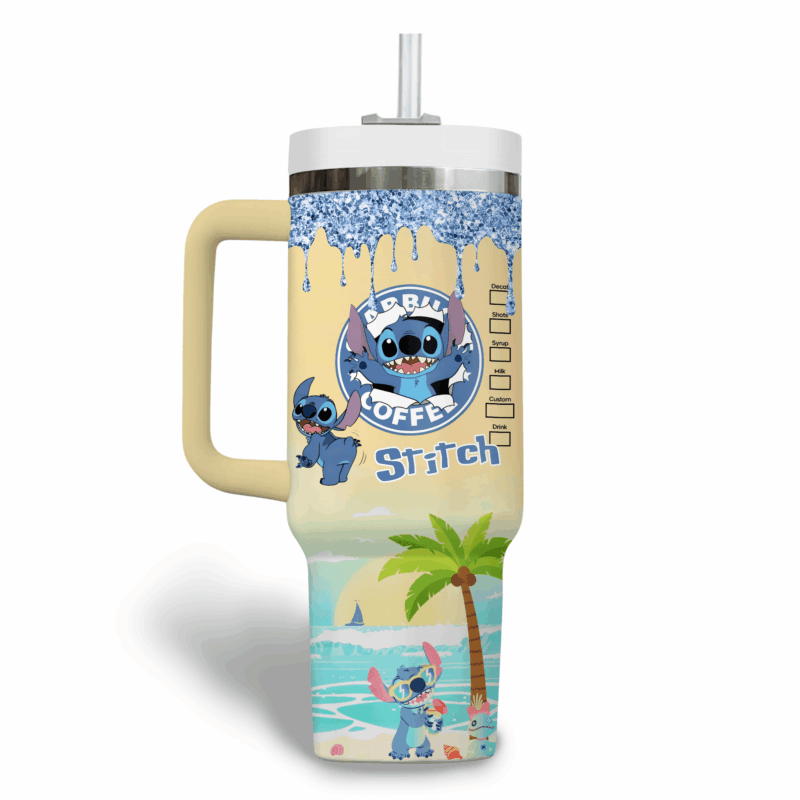 Stitch Cartoon Custom Stanley Quencher 40oz Stainless Steel Tumbler With Handle - Threewoofs - Image 4