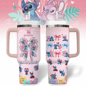 Stitch Cartoon Custom Stanley Quencher 40oz Stainless Steel Tumbler With Handle - Threewoofs