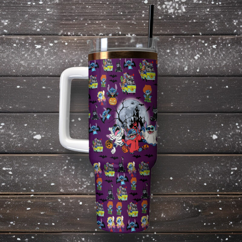 Stitch Cartoon Custom Stanley Quencher 40oz Stainless Steel Tumbler With Handle - Threewoofs - Image 2