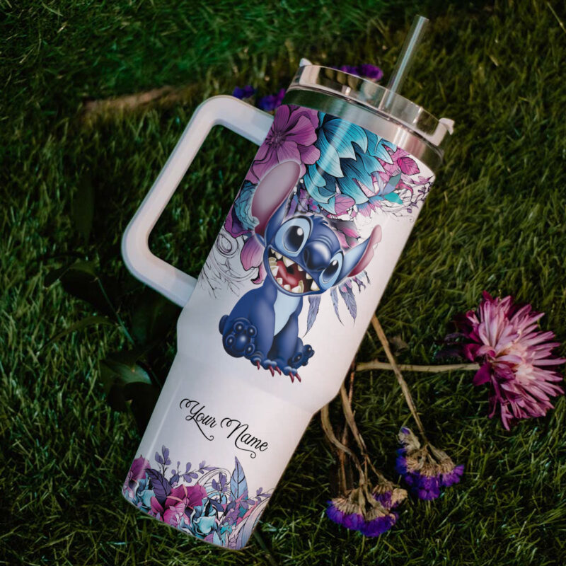 Stitch Cartoon Custom Stanley Quencher 40oz Stainless Steel Tumbler With Handle - Threewoofs - Image 6