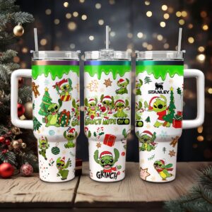 Stitch Cosplay Grinch Cartoon Christmas Custom Stanley Quencher 40oz Stainless Steel Tumbler With Handle - Threewoofs