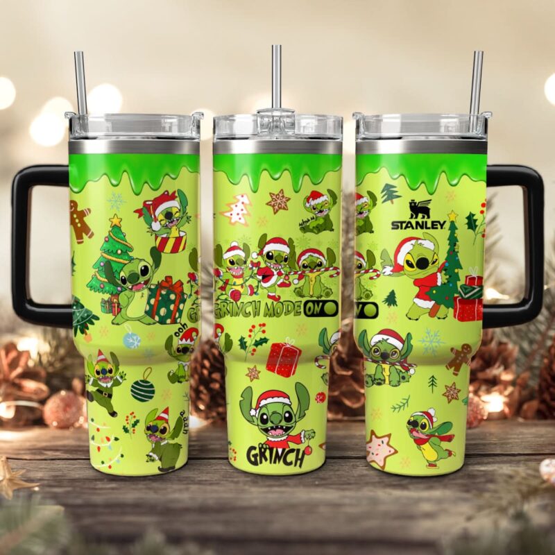 Stitch Cosplay Grinch Cartoon Christmas Custom Stanley Quencher 40oz Stainless Steel Tumbler With Handle - Threewoofs