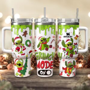 Stitch Cosplay Grinch Cartoon Christmas Custom Stanley Quencher 40oz Stainless Steel Tumbler With Handle - Threewoofs