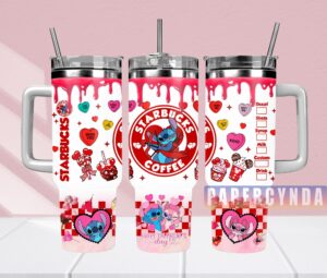 Valentine's Day Stitch-Themed Coffee Tumbler with Straw - Cute & Stylish Gift
