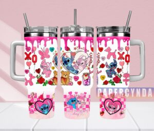 Cute Valentine's Day Tumbler with Straw - Adorable Cartoon Design