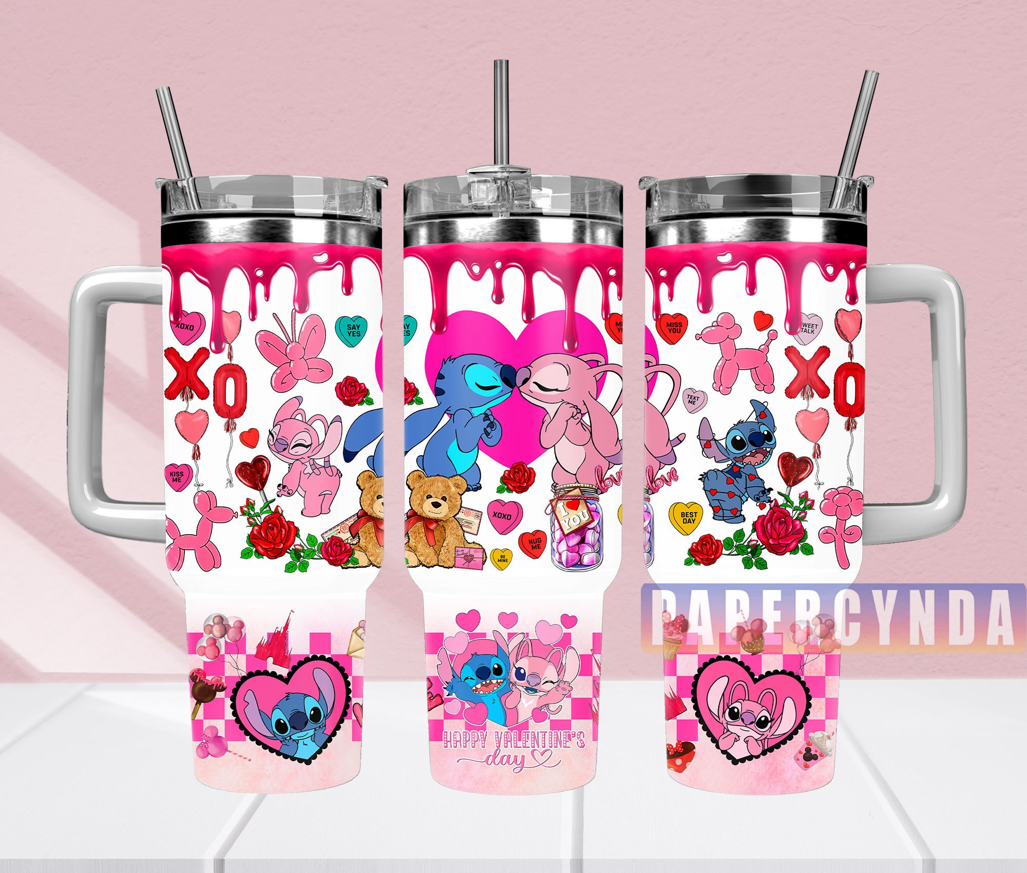 Cute Valentine's Day Tumbler with Straw - Adorable Cartoon Design, Perfect Gift