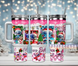 Festive Holiday Tumbler with Handle & Straw - Cute Cartoon Design
