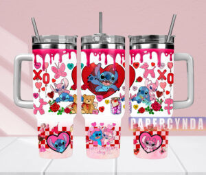 Valentine's Day Themed Tumbler with Straw - Cute Cartoon Design, Perfect Gift