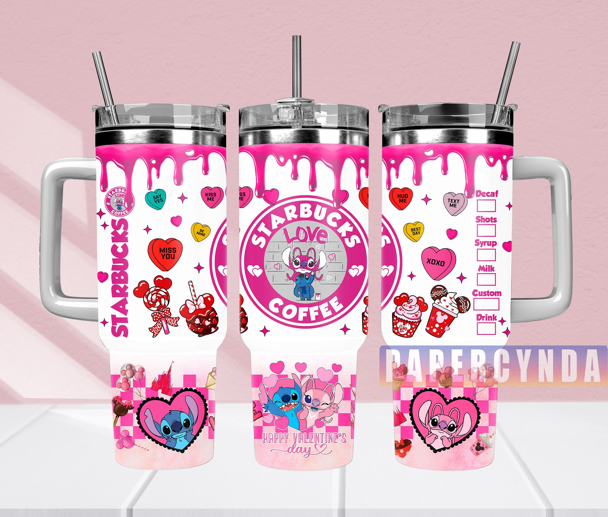 Valentine's Day Love-Themed Tumbler with Straw - Cute Coffee Mug Gift