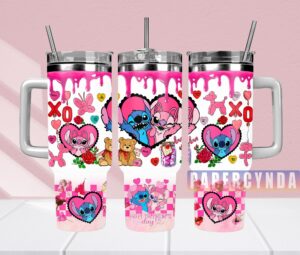 Cute Cartoon Valentine's Day Tumbler with Straw - Adorable Love Design