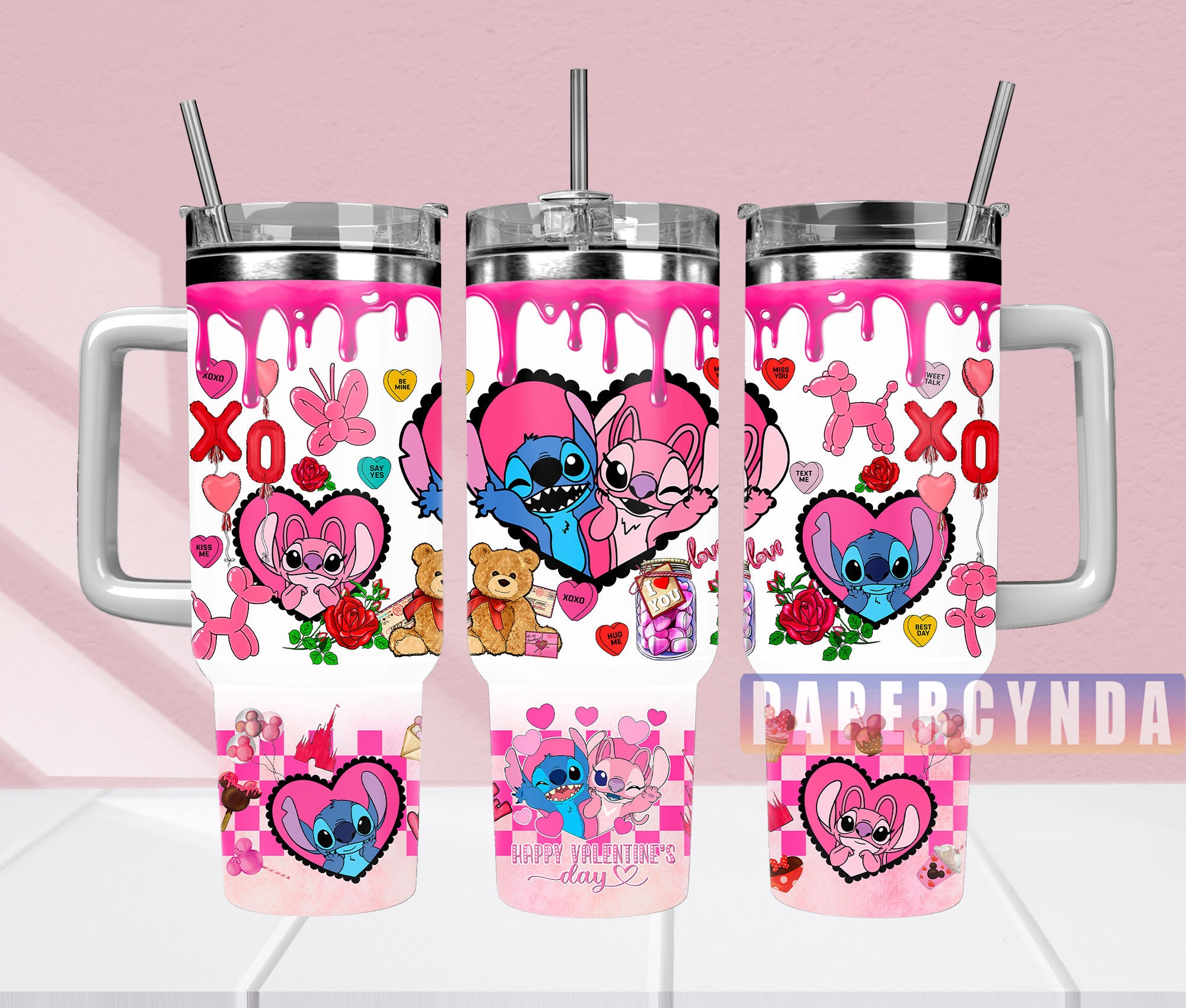 Cute Cartoon Valentine's Day Tumbler with Straw - Adorable Love Design