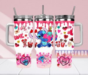 Cute Valentine's Day Tumbler with Straw - Love and Heart Design