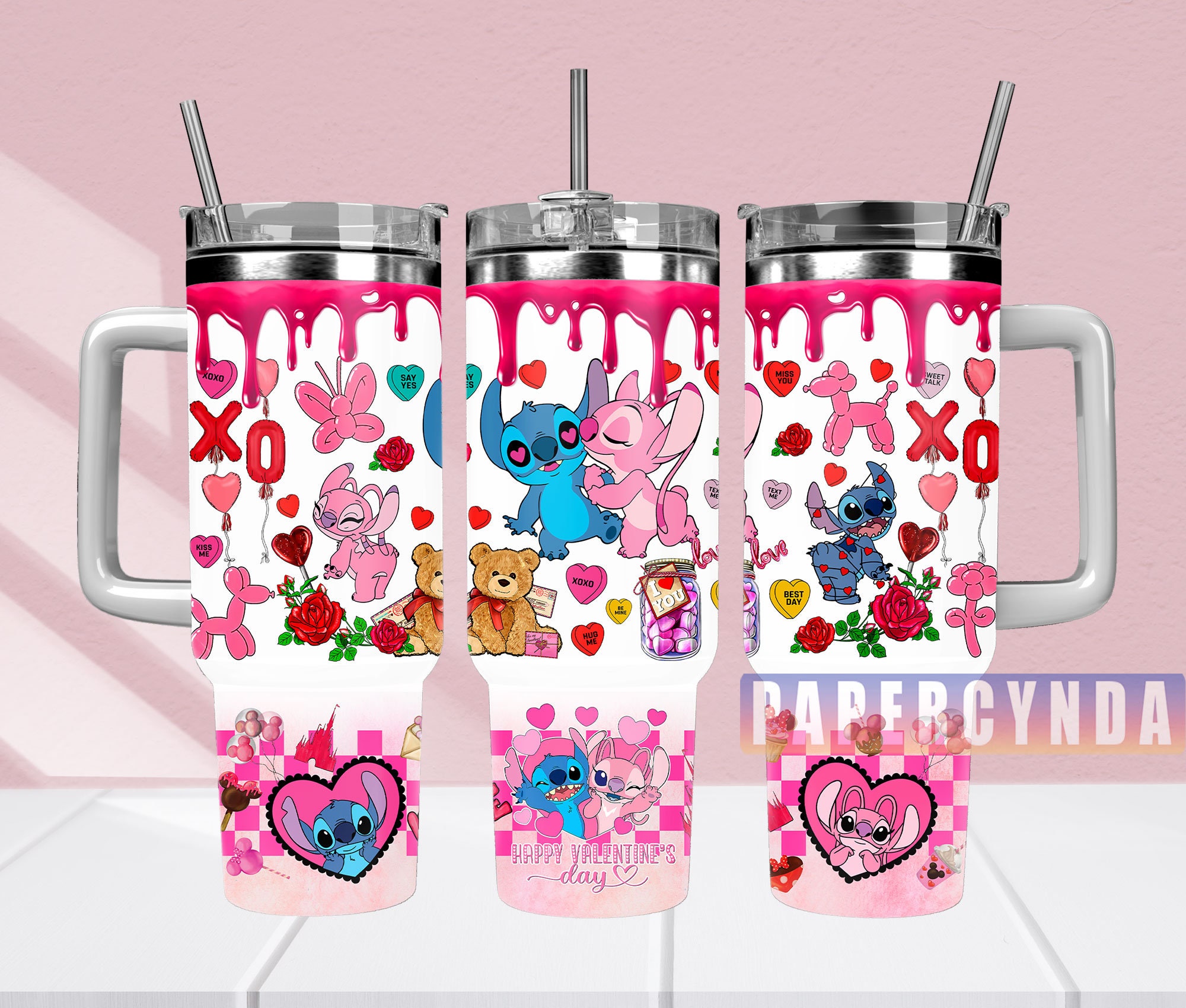 Valentine's Day Love Mug – Cute Cartoon Design with Straw & Handle