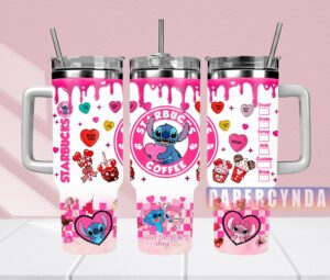 Cute Valentine's Coffee Tumbler with Straw - Fun Cartoon Design
