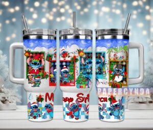 Festive Holiday Tumbler with Straw - Cute Cartoon Christmas Design