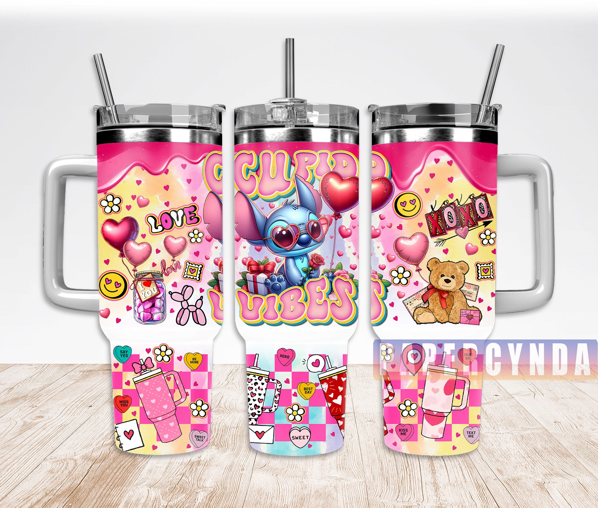 Cute Cupid Vibes Tumbler with Straw - Valentine's Day Love Design