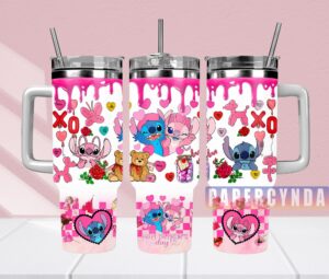 Cute Valentine's Day Themed Tumbler with Fun Cartoon Characters