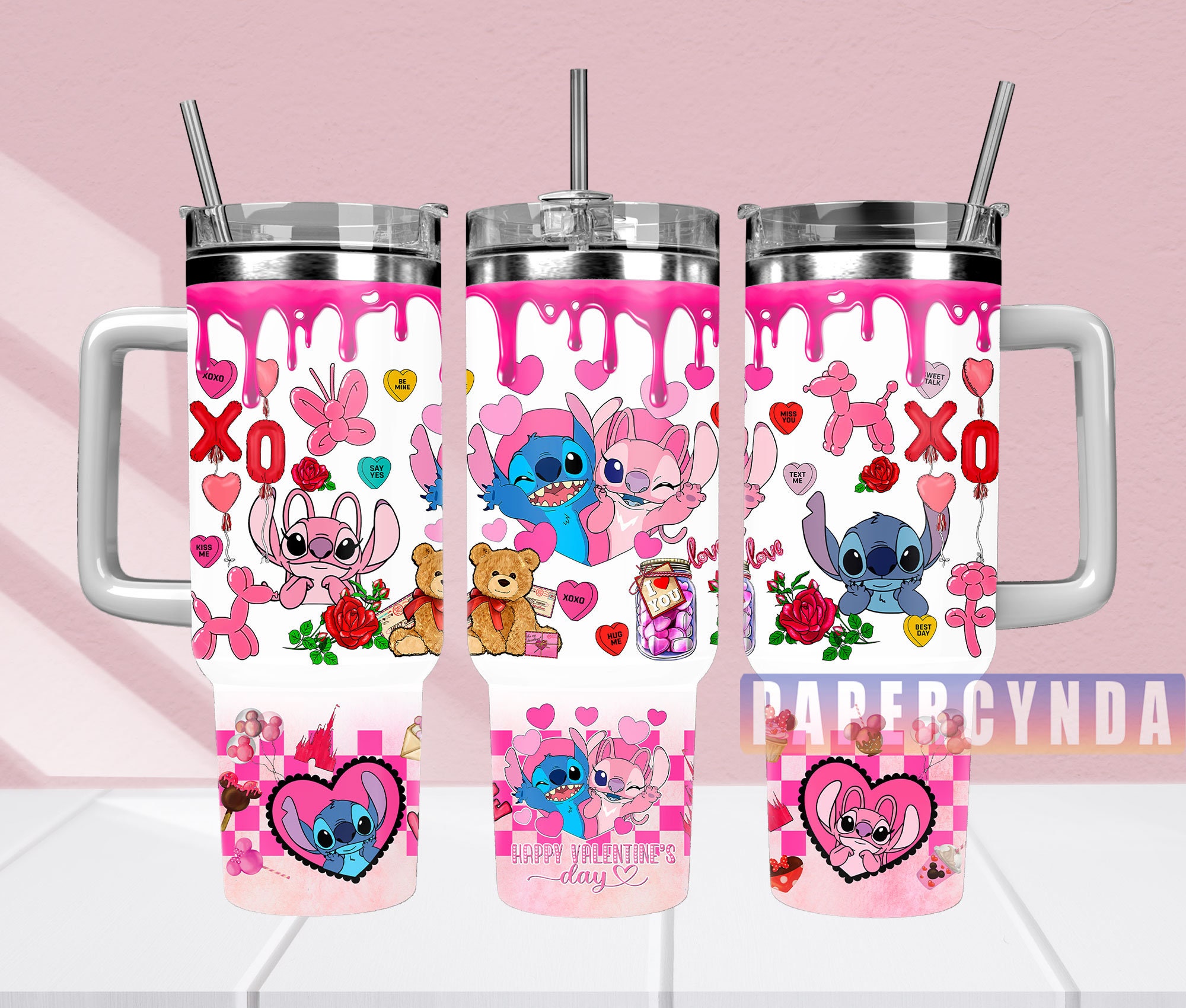 Cute Valentine's Day Themed Tumbler with Fun Cartoon Characters