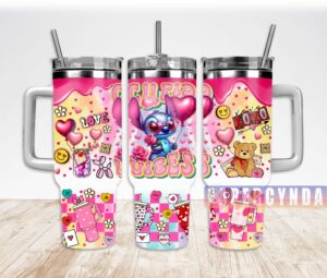 Cute Cartoon Character Tumbler - Colorful Heart & Love Design, 40oz Mug
