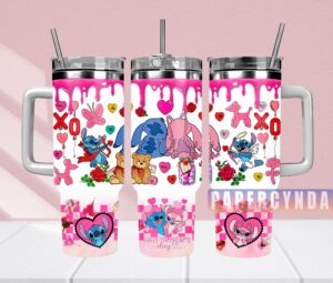 Cute Valentine's Day Tumbler with Straw - Adorable Cartoon Design, 40oz