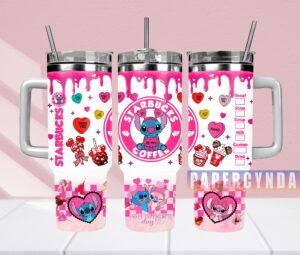 Valentine's Day Cute Stitch Tumbler with Straw - Perfect Gift for Coffee Lovers