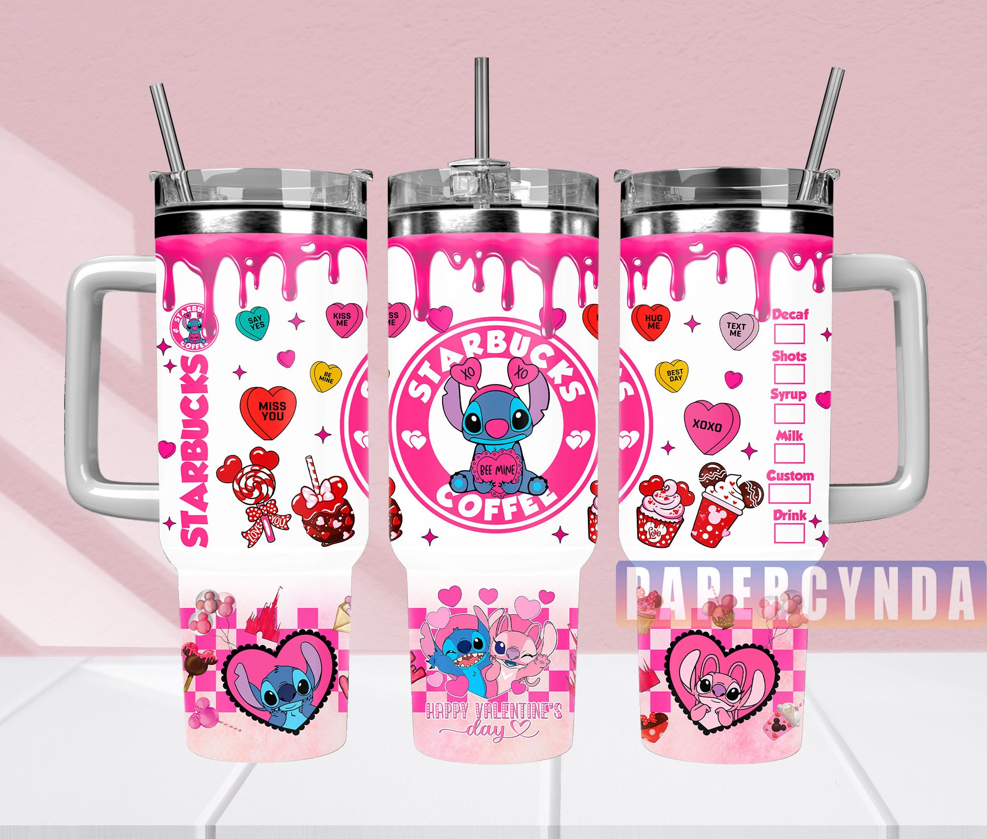 Valentine's Day Cute Stitch Tumbler with Straw - Perfect Gift for Coffee Lovers