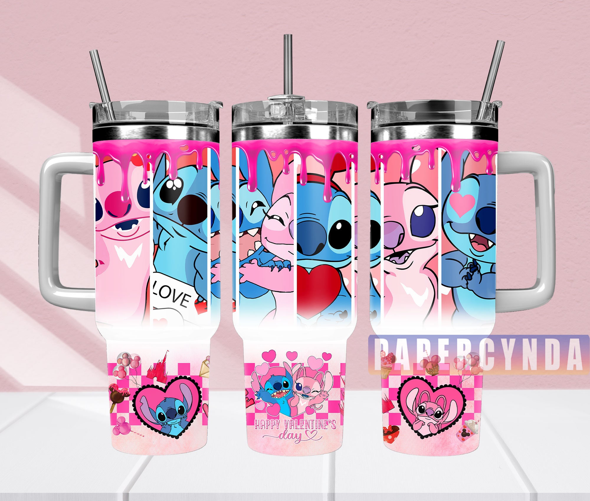 Cute Valentine's Day Cartoon Tumbler with Straw - Love Design