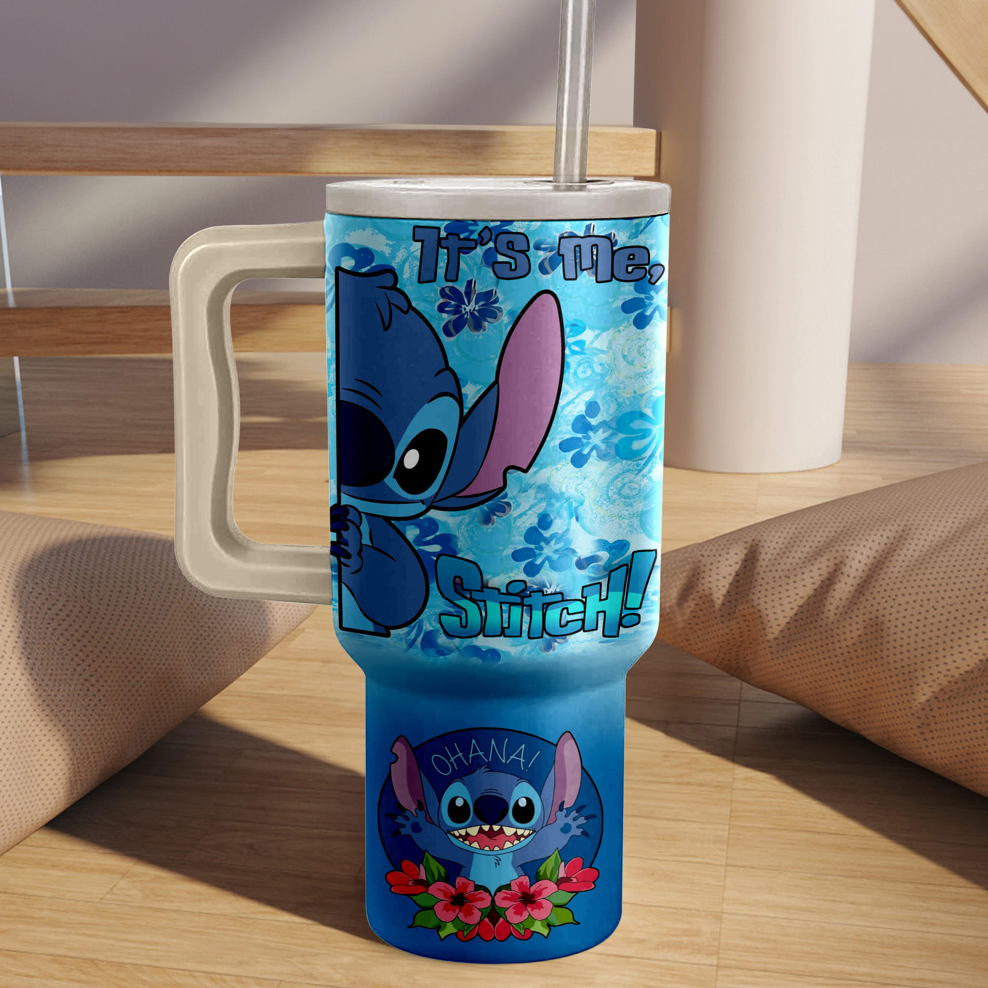 Stitch Aloha Double-Wall Insulated Tumbler with Handle & Straw - 40oz - Image 2