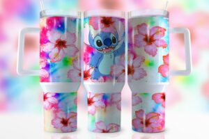 Colorful Floral Cartoon Character Tumbler with Handle - 40oz Insulated Cup