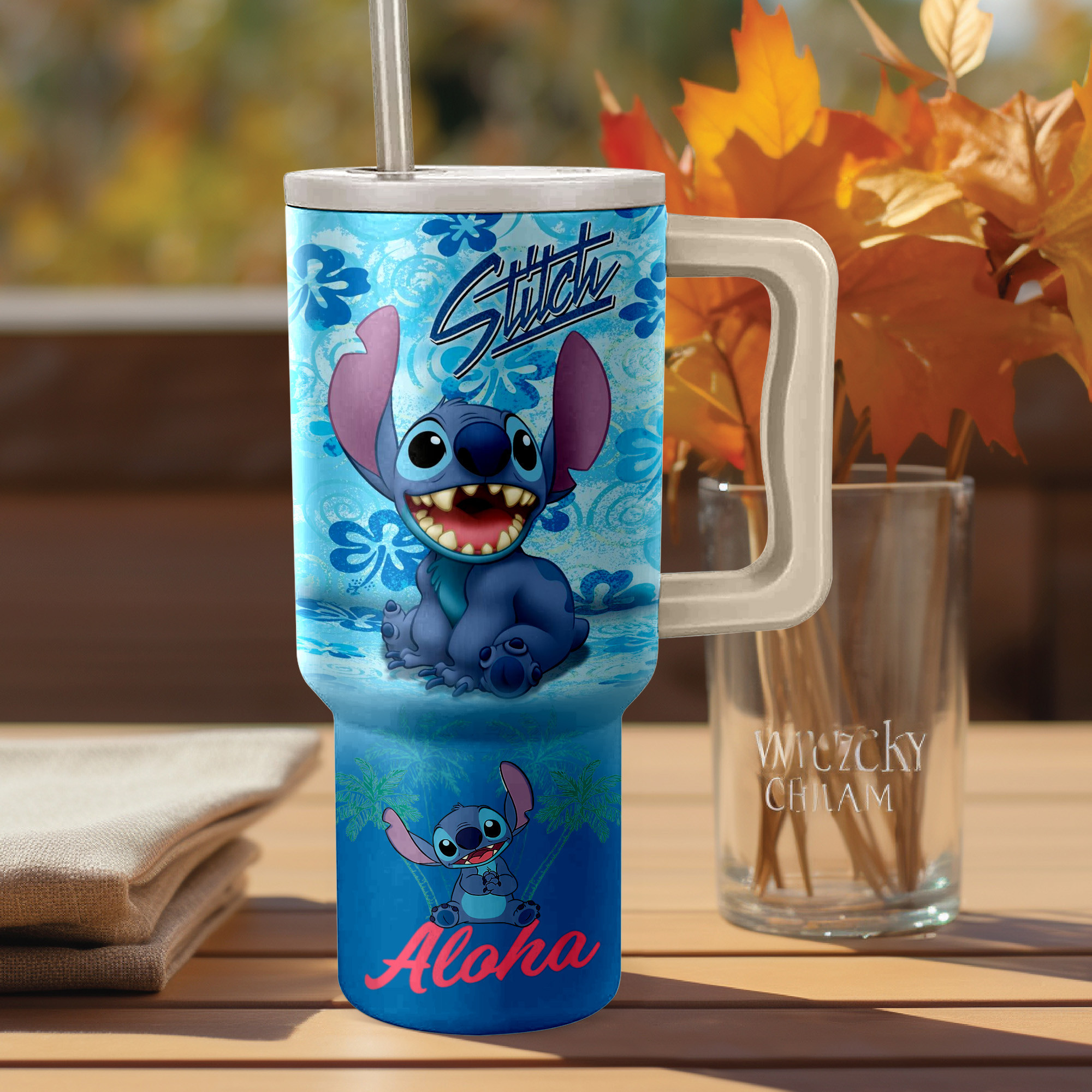 Stitch Aloha Double-Wall Insulated Tumbler with Handle & Straw - 40oz - Image 3