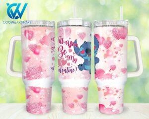 Cute Valentine's Day Tumbler with Handle - Heart Design, 40oz