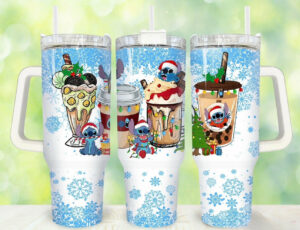 Festive Cartoon Holiday Tumbler - Double-Wall Insulated Drinkware with Handle